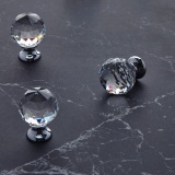 Close up product image of three Roper Rhodes Faceted Glass Knobs